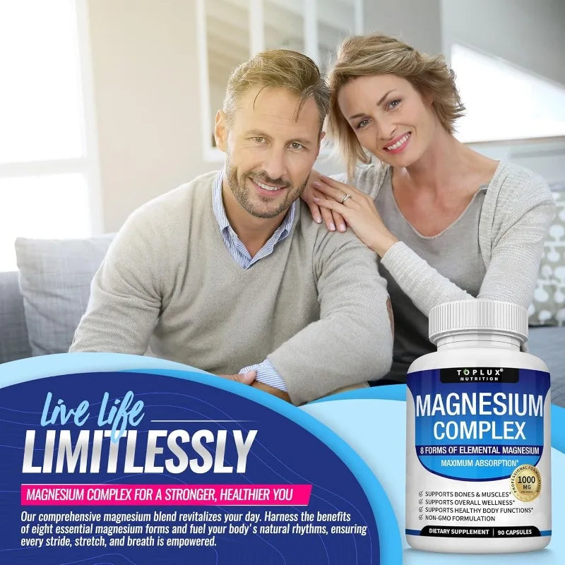 Magnesium Complex 90 Capsules - Bone, Muscle & Heart Health Supplement, Sleep Support,Muscle Relaxation,Stress & Anxiety Relief