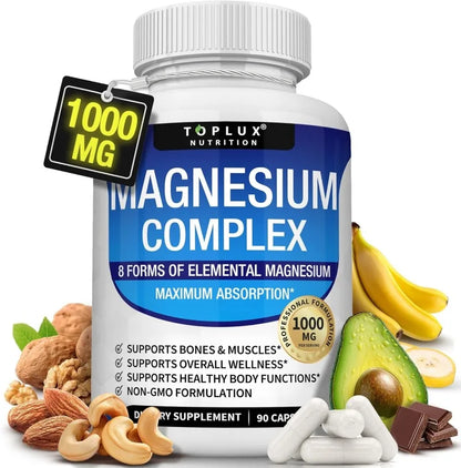 Magnesium Complex 90 Capsules - Bone, Muscle & Heart Health Supplement, Sleep Support,Muscle Relaxation,Stress & Anxiety Relief